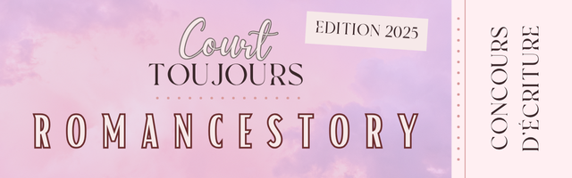 Bannière de lancement du concours d'écriture de romance, pour la collection Court Toujours !
