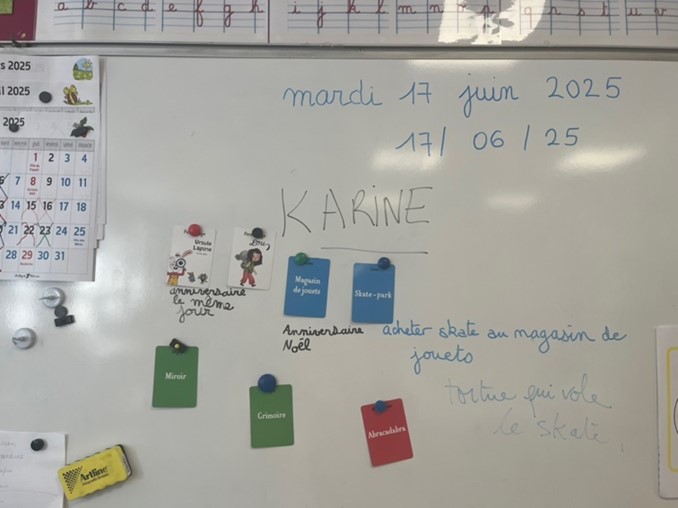 Tableau avec les cartes Lune Bleue pour l'atelier
