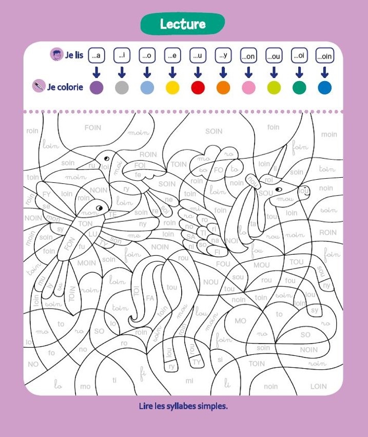 Pour apprendre les syllabes et les tables d'addition en coloriant CP 6/7 ans Coloriages magiques Primaire 