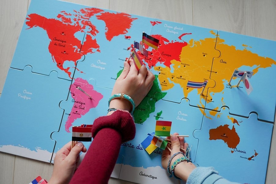 Puzzle Carte du Monde - Géographie - matériel Montessori - jeux éducatif -  apprentissages bébé