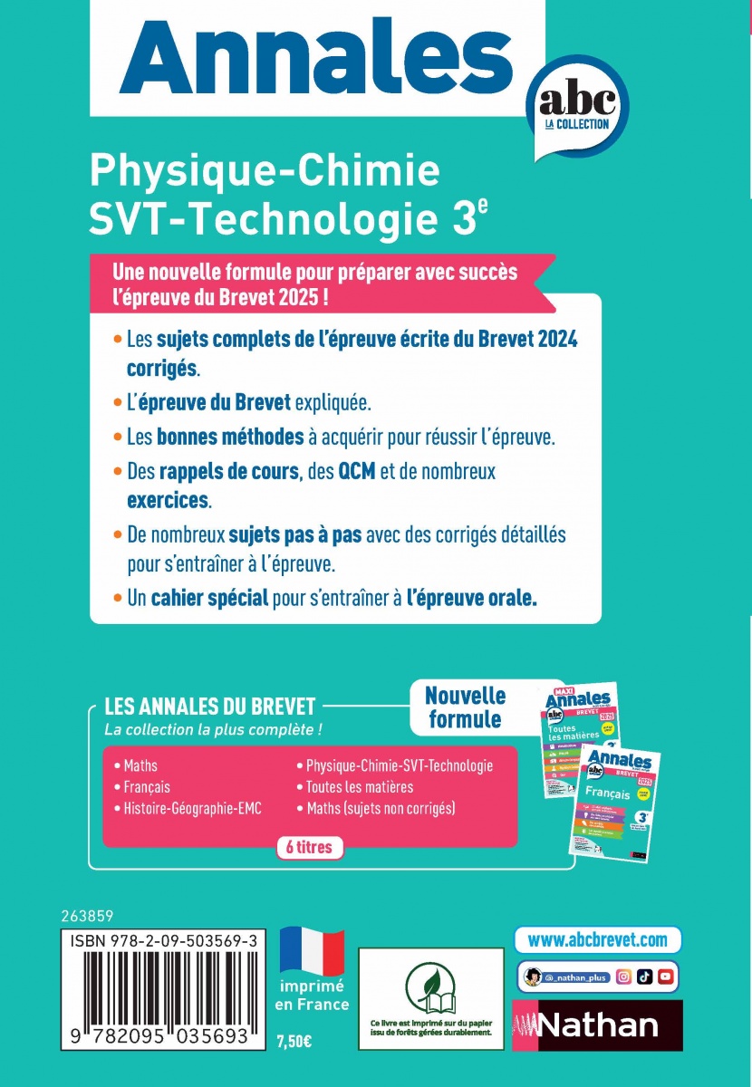 Annales ABC du Brevet 2025 PhysiqueChimie SVT Technologie 3e Sujets et corrigés