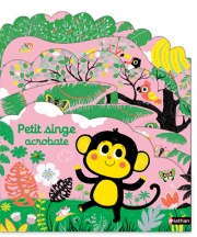 Petit Singe acrobate- Livre d'éveil tout carton découpé en paysages - pour les bébés dès 6 mois