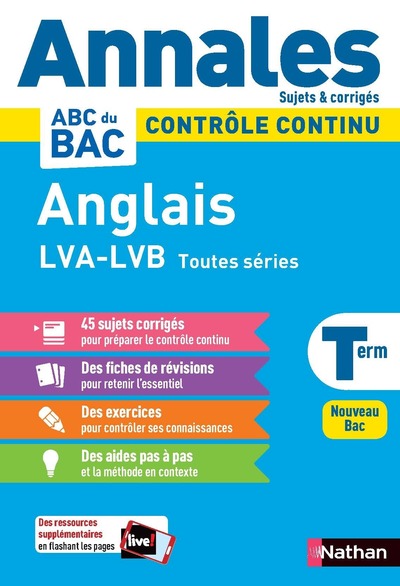 Annales ABC du BAC 2023 - Anglais Tle LVA-LVB Toutes séries - Sujets et corrigés - Enseignement commun Terminale - Contrôle continu Nouveau Bac 