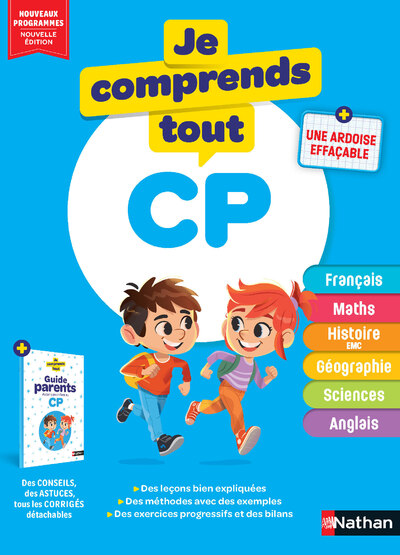  Je Comprends Tout CP - Tout-en-un (cours + exercices) pour réviser tout le programme du CP Français, Maths, Sciences, Histoire, Géographie, Anglais + Ardoise effaçable - Guide parents inclus