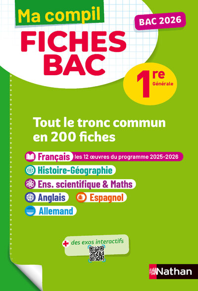 Toutes les matières du tronc commun Première - Ma Compil fiches BAC - Bac 2026 - Français, Histoire-Géographie, Enseignement scientifique, Anglais, Espagnol, Allemand 1re